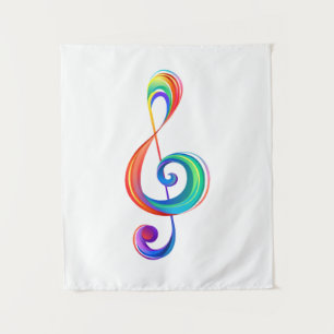 Layered rainbow treble clef tapestry