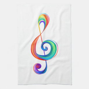 Layered rainbow treble clef tea towel
