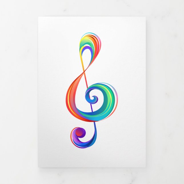 Layered rainbow treble clef Tri-Fold holiday card (Cover)