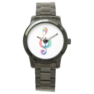 Layered rainbow treble clef watch