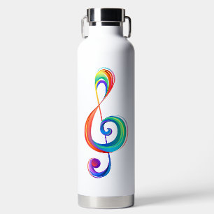 Layered rainbow treble clef water bottle