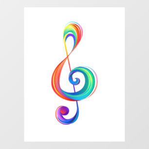 Layered rainbow treble clef window cling