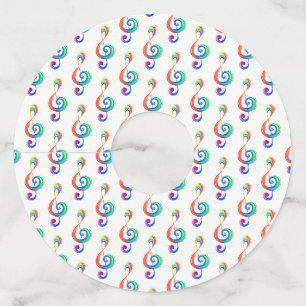 Layered rainbow treble clef wine glass tag