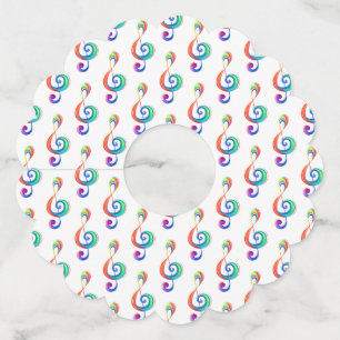 Layered rainbow treble clef wine glass tag