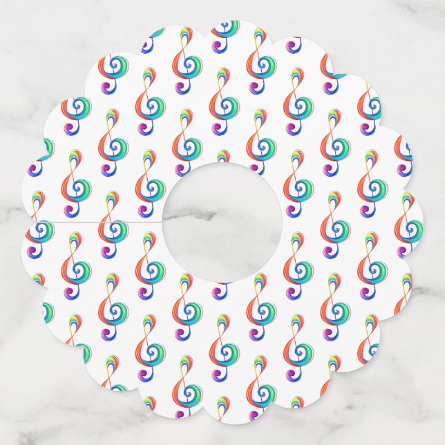 Layered rainbow treble clef wine glass tag (Front)