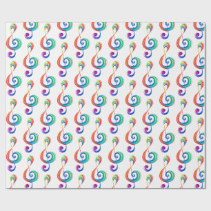 Layered rainbow treble clef wrapping paper