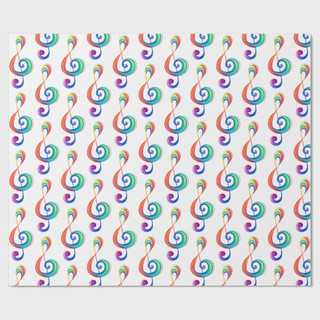 Layered rainbow treble clef wrapping paper (Flat)