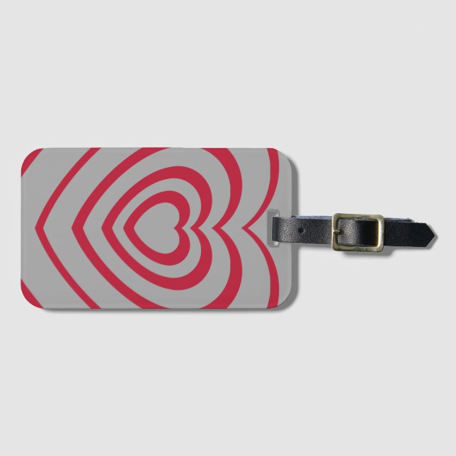 Layered Red & Grey Heart Aesthetic Luggage Tag (Front Horizontal)