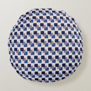 Layered Squares Navy Grey Round Cushion