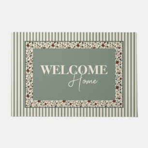 Layered Stripe Vintage Floral Doormat Rug
