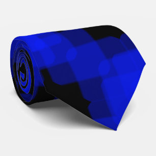 Layered True Blue Squared On Black Pattern         Tie