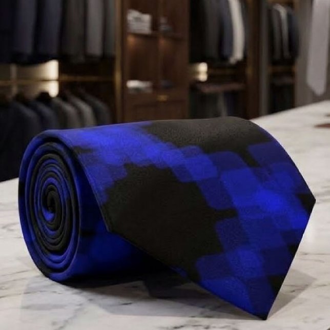 Layered True Blue Squared On Black Pattern         Tie (Creator Uploaded)