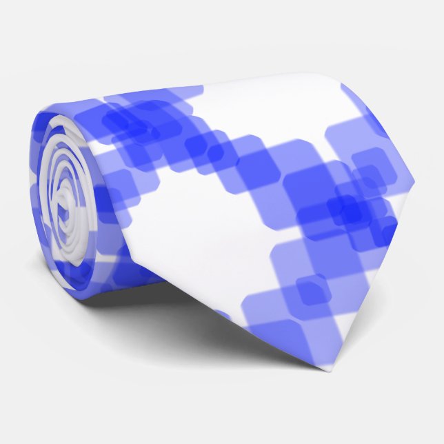 Layered True Blue Squared On White Pattern         Tie (Rolled)