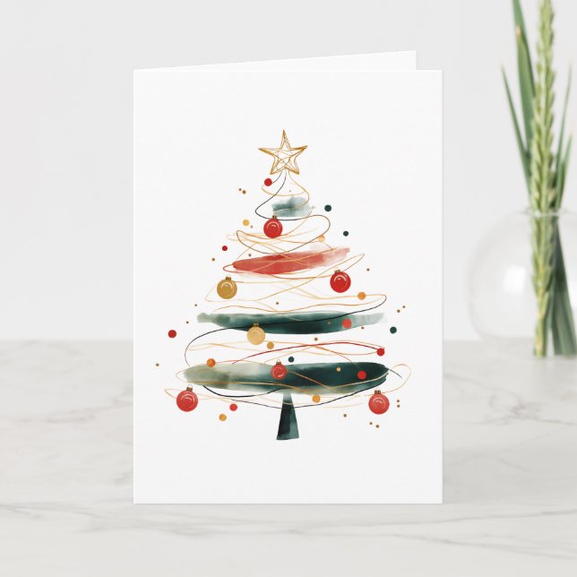 Layered Watercolor Christmas Tree Abstract Holiday Card (Front)