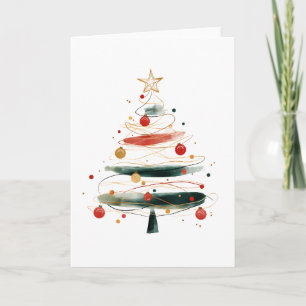 Layered Watercolor Christmas Tree Abstract Holiday Card