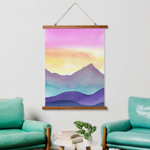 Layered Watercolor Mountains Hanging Tapestry