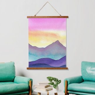 Layered Watercolor Mountains Hanging Tapestry