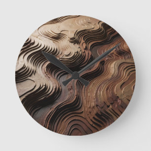 Layered Wooden Topographic Waves Abstract Round Clock