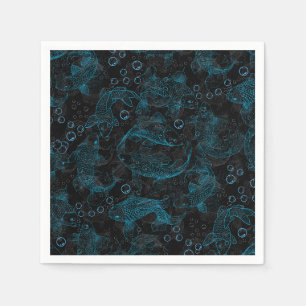 Layering Fishes Pattern 01.blue.b Napkin