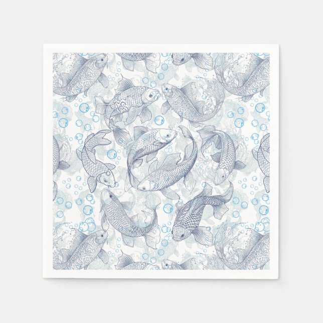 Layering Fishes Pattern 02.Dark blue.b No BG Napkin (Front)