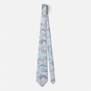 Layering Fishes Pattern 02.Dark blue.b Off whiteBG Tie