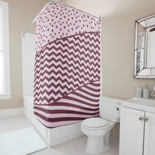 Layers - Dark Red and Pale Pink - Shower Curtain (In Situ)