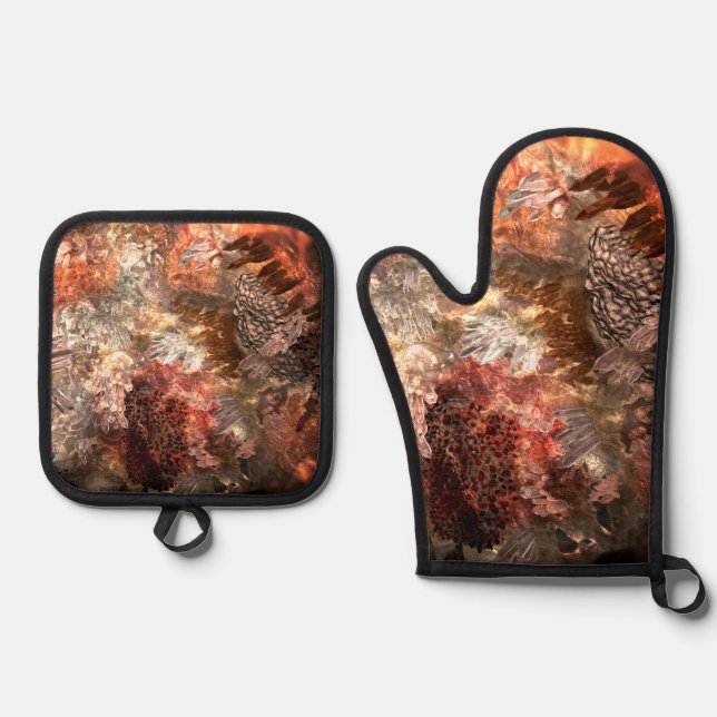  Layers of Crystals with Rustic Tint   Oven Mitt & Pot Holder Set (Front)