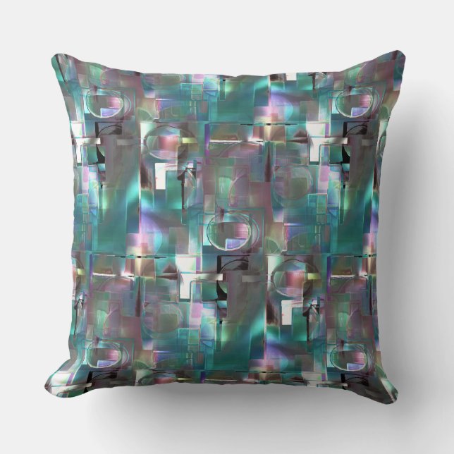 Layers of gradient green shapes and coloured neon cushion (Front)