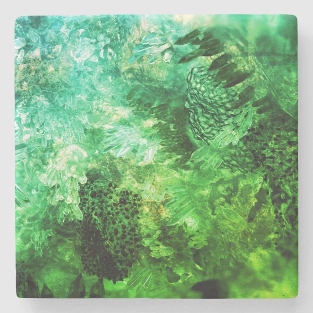 Layers of Green Crystals Stone Coaster (Front)