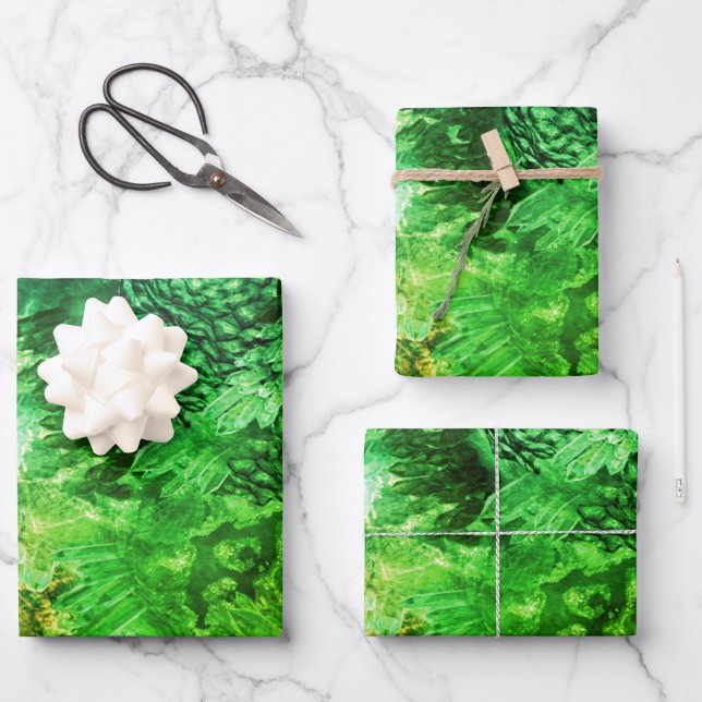 Layers of Green Crystals Wrapping Paper Sheet (Front)