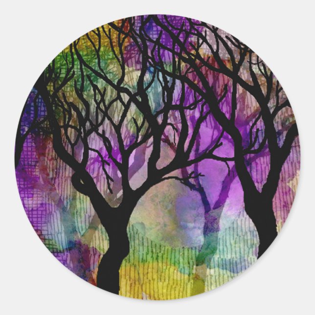 Layers of Trees on Mica Background Classic Round Sticker (Front)