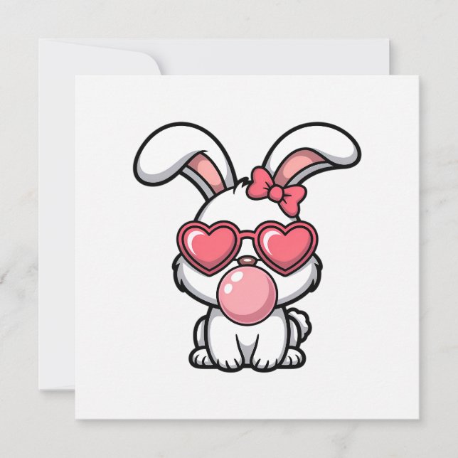 layful Kawaii Rabbit with Bubblegum Bubble Invitation (Front)