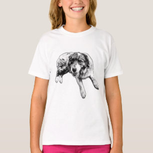 Laying Aussie Pup Ink Line T-Shirt