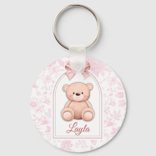 Layla Custom Pink Teddy Bear Nursery Design Key Ring