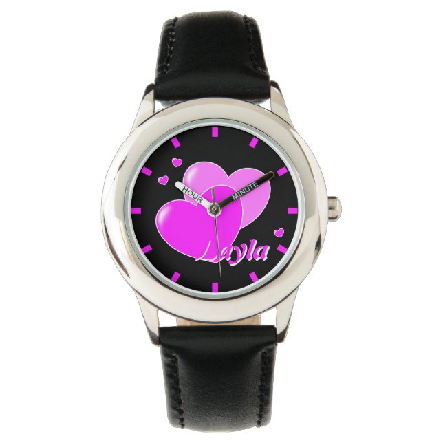 Layla - Your Custom Name Template Cute Pink Hearts Watch (Front)