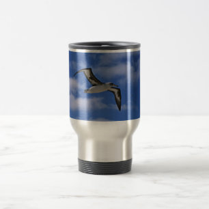 Laysan albatross flying in air travel mug