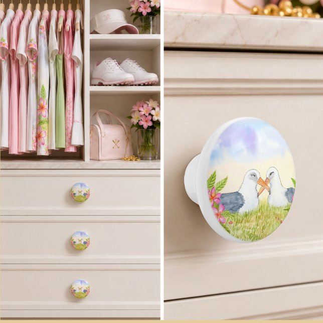  Laysan Albatross with Pink Plumerias Ceramic Knob (Creator Uploaded)