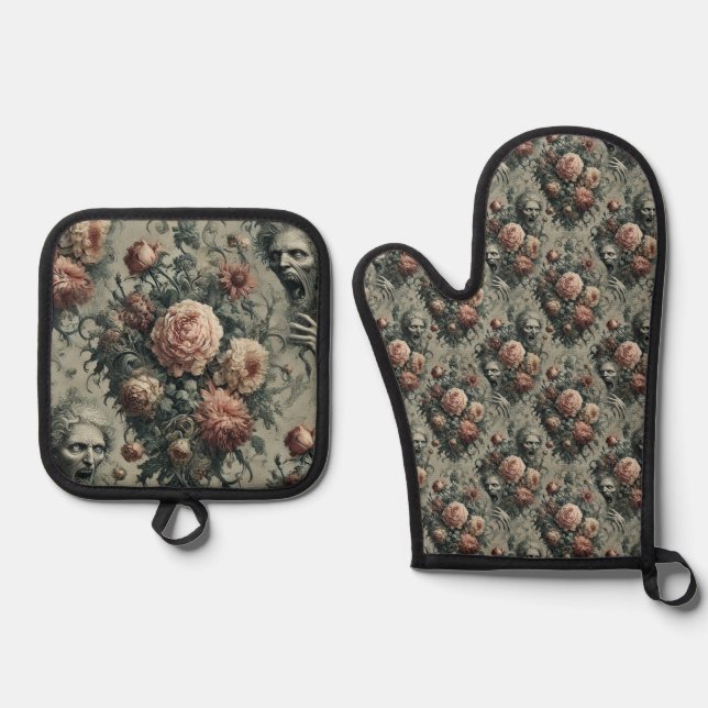 🩸 Lazarus Weeps – Gothic Victorian Oven Mitt & Pot Holder Set (Front)