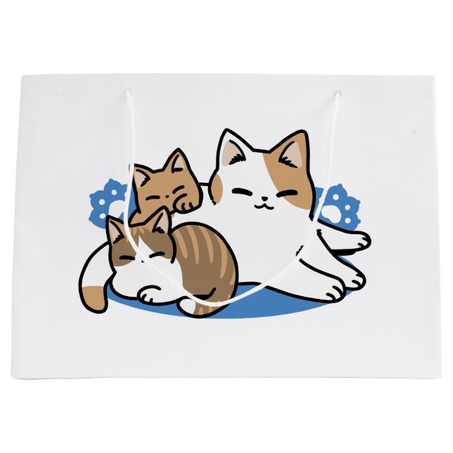Laze Furr Days - Cute Lazy Cats Design Large Gift Bag (Front)