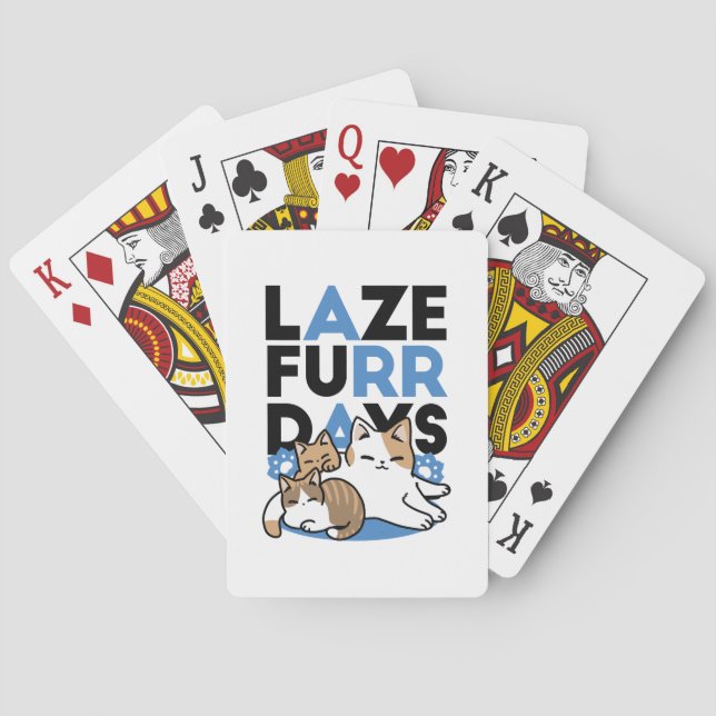 Laze Furr Days - Cute Lazy Cats Design Playing Cards (Back)