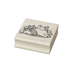 Laze Furr Days - Cute Lazy Cats Design Rubber Stamp