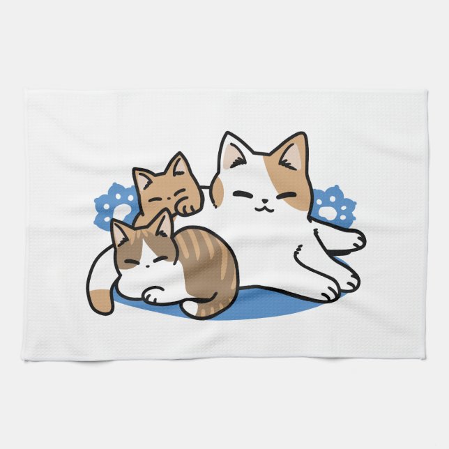 Laze Furr Days - Cute Lazy Cats Design Tea Towel (Horizontal)