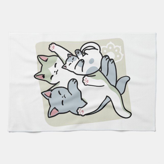 Laze Furr Days - Cute Lazy Cats Design Tea Towel (Horizontal)