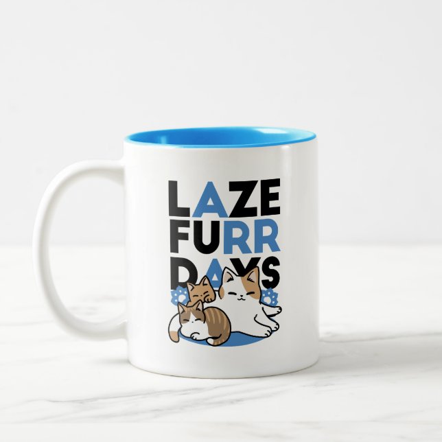 Laze Furr Days - Cute Lazy Cats Design Two-Tone Coffee Mug (Left)
