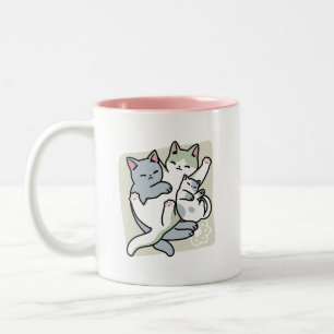 Laze Furr Days - Cute Lazy Cats Design Two-Tone Coffee Mug