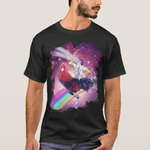 Lazer Rave Space Cat Riding Chicken With Pizza T-Shirt
