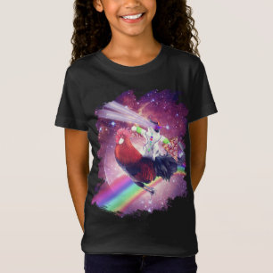 Lazer Rave Space Cat Riding Chicken With Pizza T-Shirt