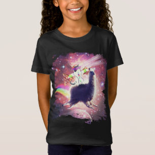 Lazer Rave Space Cat Riding Llama With Pizza T-Shirt
