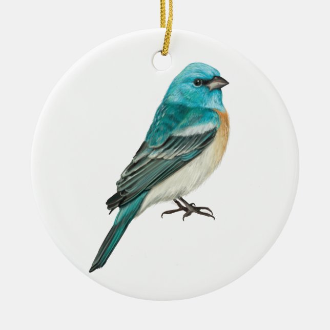 Lazuli Bunting Songbird Ceramic Tree Decoration (Front)