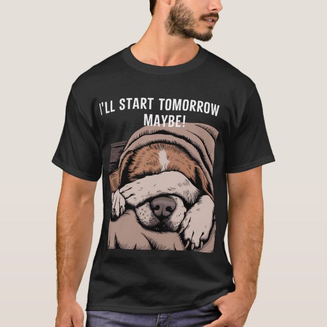Lazy & Adorable Sleeping Dog Design T-Shirt (Front)